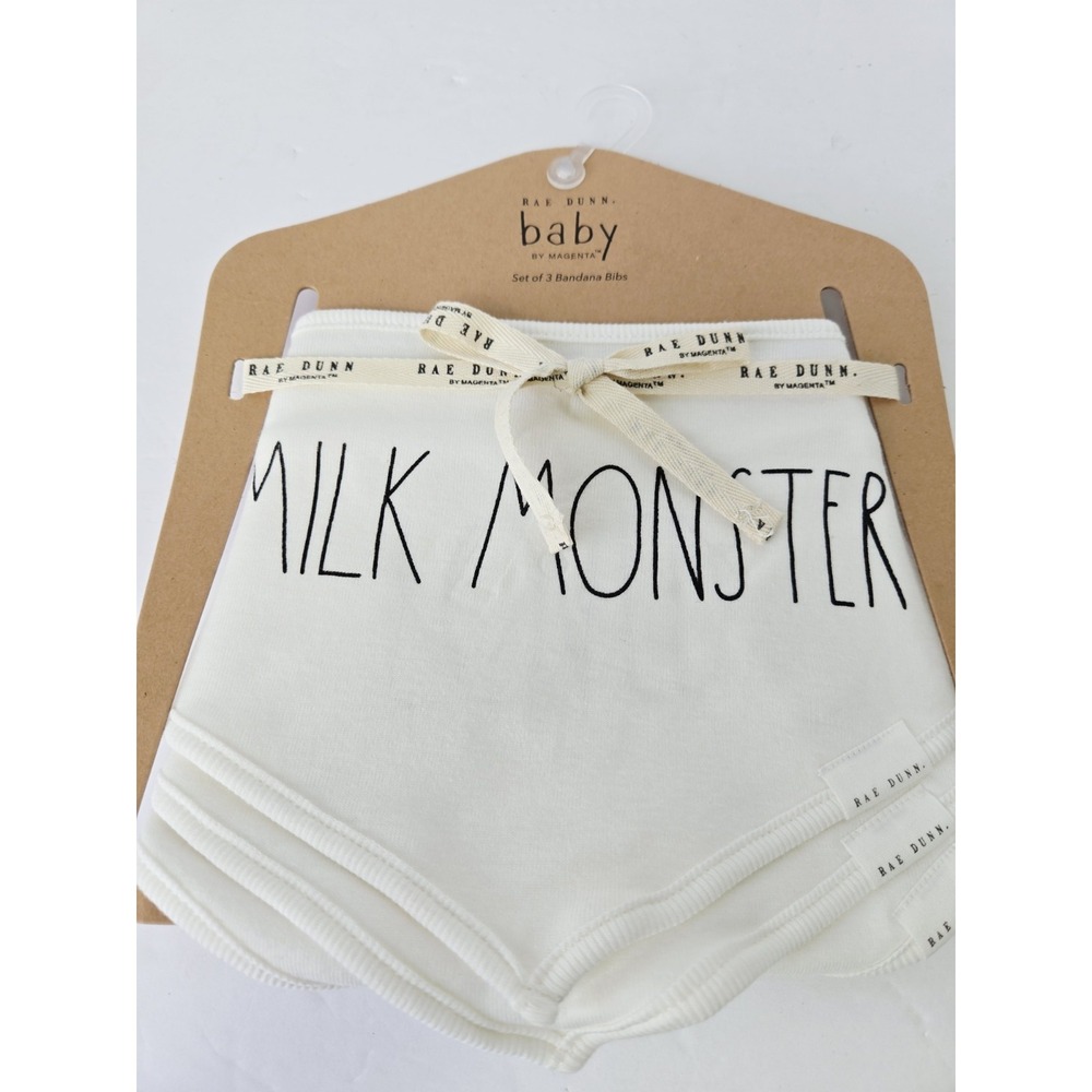 Rae Dunn  Baby Bib Set Milk Monster NEW set‎ of 3 Bandana Bibs